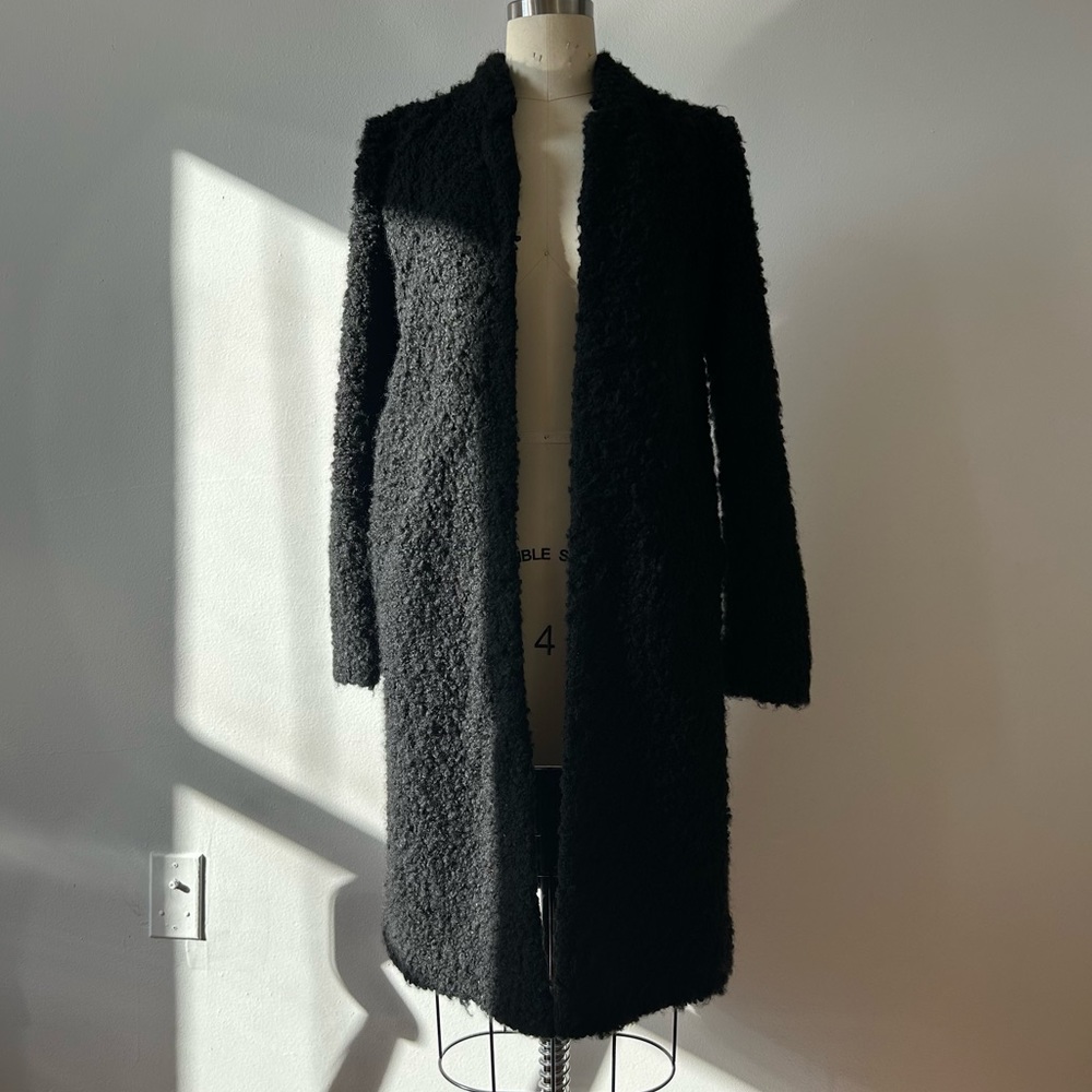 ON HOLD - Midi Length Black Boucle Teddy Coat with Pockets